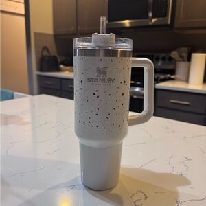 Stanley White Travel Tumbler with Pink and Black Confetti